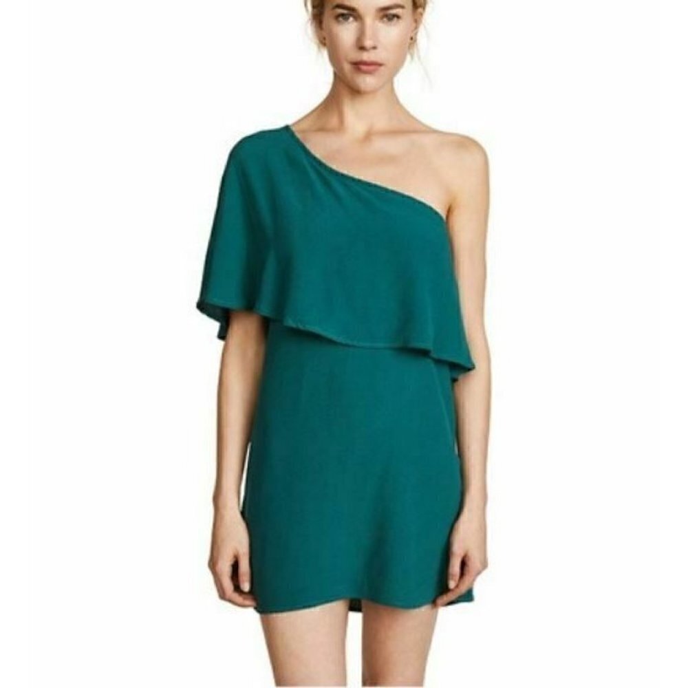 New Flynn Skye Bridget Mini Dress Womens XS One Shoulder Solid Green